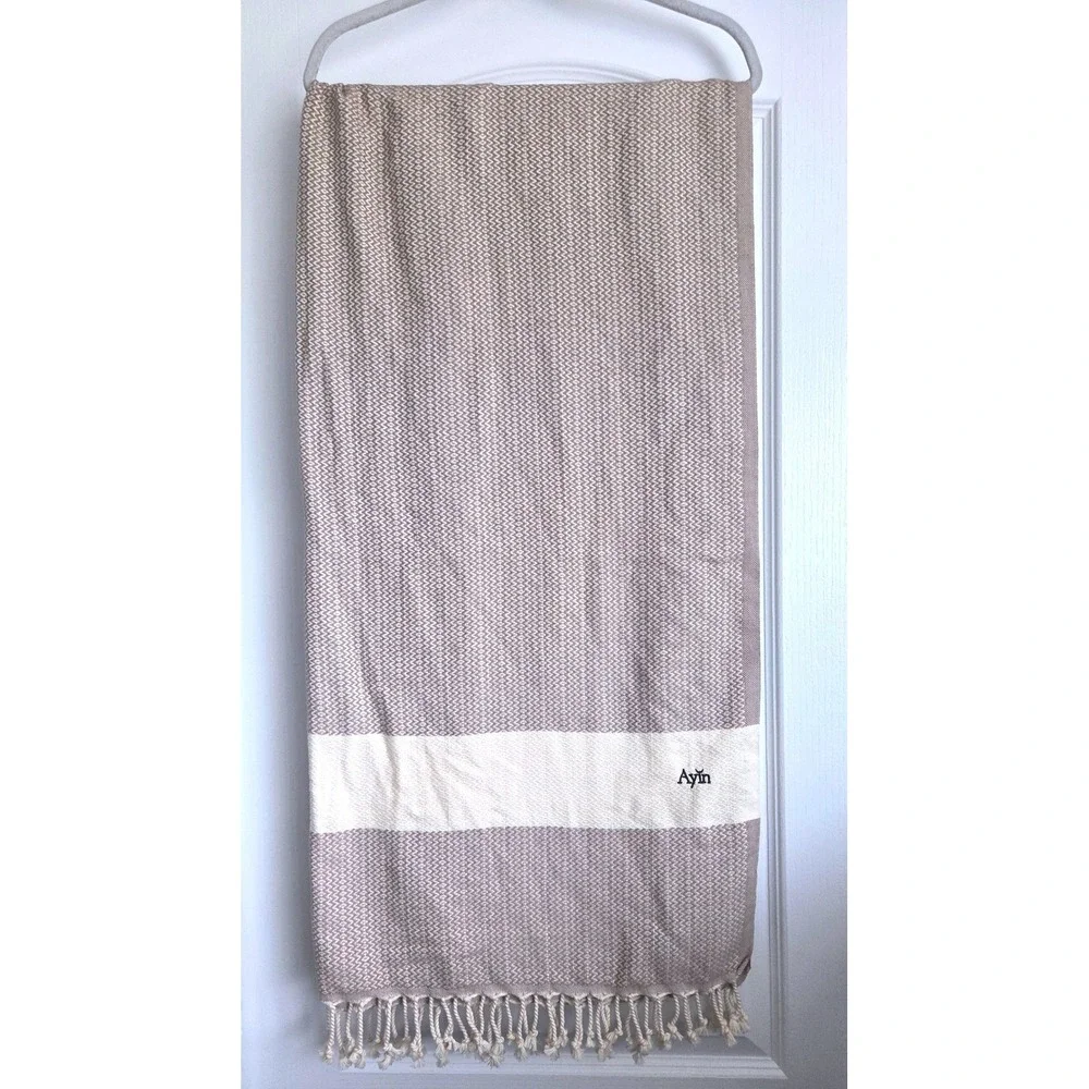 AYIN Genuine Turkish Towel Organic Aegean Cotton Natural Flatwoven 39x70in